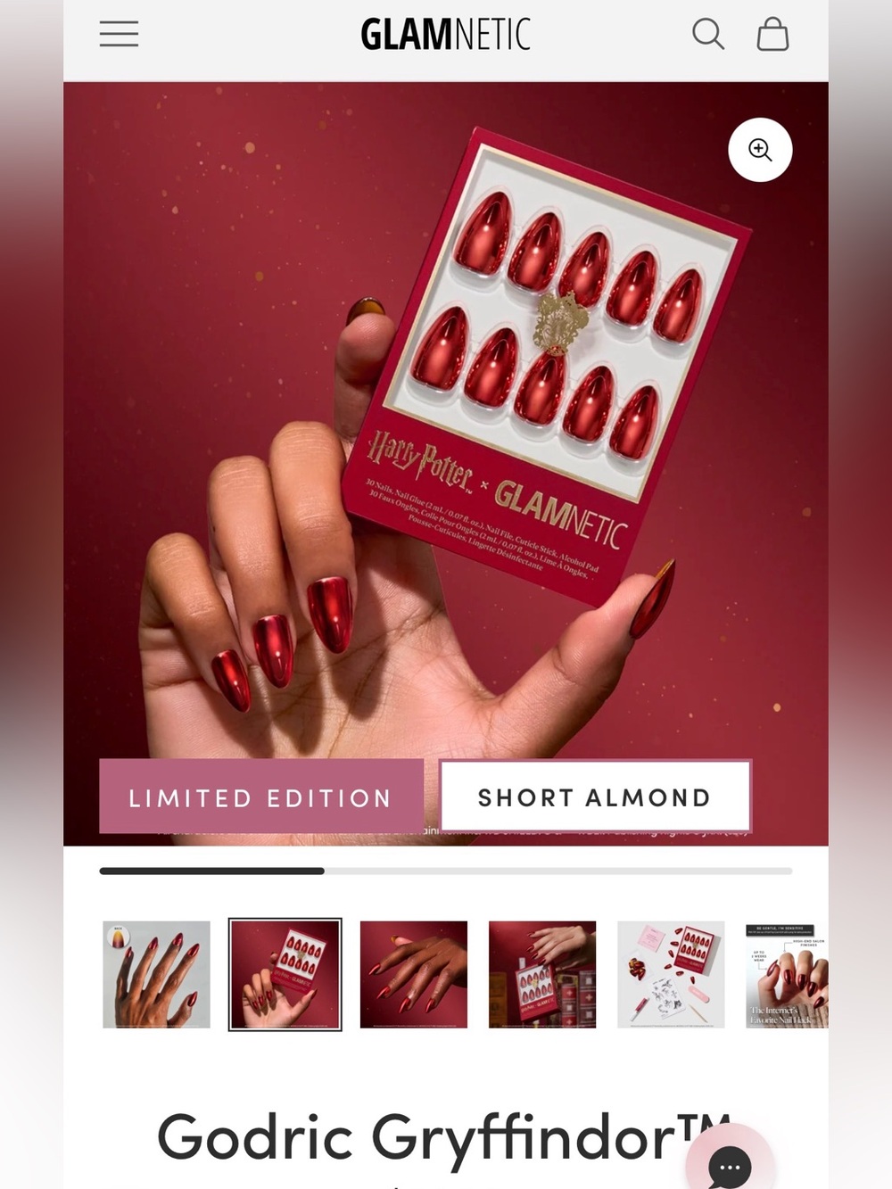 Limited Edition Godric Gryffindor™ Short Almond Press-On Nails in Metallic Red